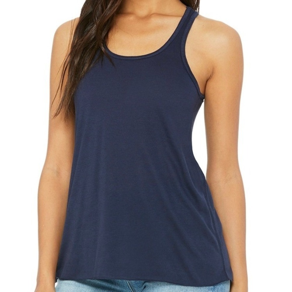 Navy Blue Sheer Racerback Tank Top Medium Scoop Neck Polyester Casual Sleeveless